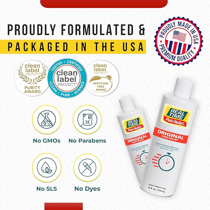 Real Time Pain Relief Cream 16oz Bottle | 17 Natural Ingredients: 1.25% Menthol, Arnica & MSM | Muscle Strain & Joint Discomfort Relief for Arthritis, Cramps, Sprains, Bruises, Hands, Back & Knee Pain