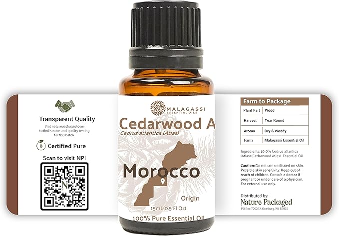 Pure Cedarwood (Atlas) Essential Oil (15ml) - Direct from Malagassi Essential Oils Farm in Morocco - Essential Oils for Diffusers and Aromatherapy | Pure Therapeutic Grade