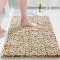 Yimobra Bath Mats for Bathroom Non Slip, 31.5x20, Extra Soft Chenille Bathroom Rugs, Fluffy Plush Luxury Shower Mat Outside, Water Absorbent, Machine Washable, Sink and Tub, Beige & Light Coffee
