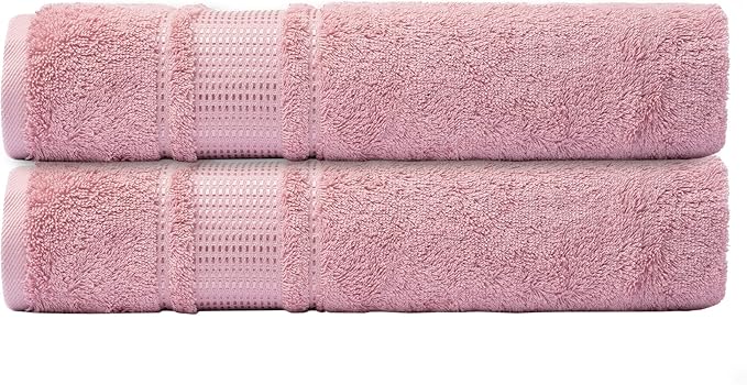 Melissa Linen, 2 Piece Bath Towel Set, Turkish Cotton Bath Towels for Bathroom, Absorbent, Quick Dry, Durable and Soft Shower Towel, 28 in x 55 in, Spa and Hotel Quality, (Pink Bath Towels)