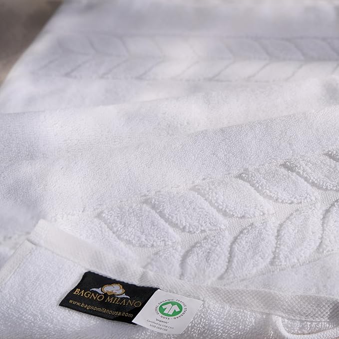 BAGNO MILANO Organic Turkish Cotton Bath Towels, Luxury Jacquard Collection, Certified Organic Highly Absorbent, Soft-Plush Towel Set (White, 6 Pcs Towel Set)