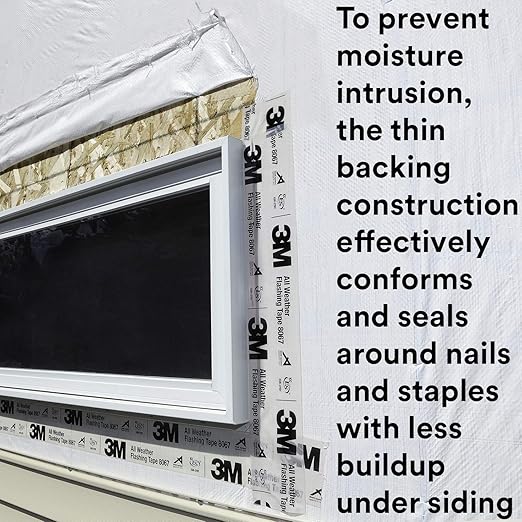 3M All Weather Flashing Tape 8067, 3 in x 75 ft, 1 Roll, Adhesive Backed Split Liner, Waterproof Flashing Seals Doors, Windows, Openings in Wood Frame Construction (Pack of 12)