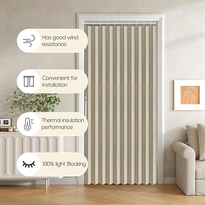 100% Blackout Fabric Folding Door Curtain with Magnetic Closure - Accordion Style for Sliding Doors, Closets,Wardrobe and Temporary Door Solutions Doorway Curtains（W42 x L78, Beige 1 Panel）