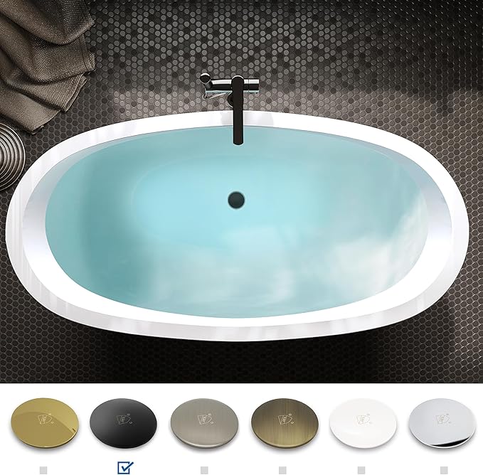 FerdY Naha 59" Acrylic Freestanding Bathtub, Curve Edge Freestanding Soaking Bathtub, Glossy White, cUPC Certified, Matte Black Drain & Matte Black Overflow Included