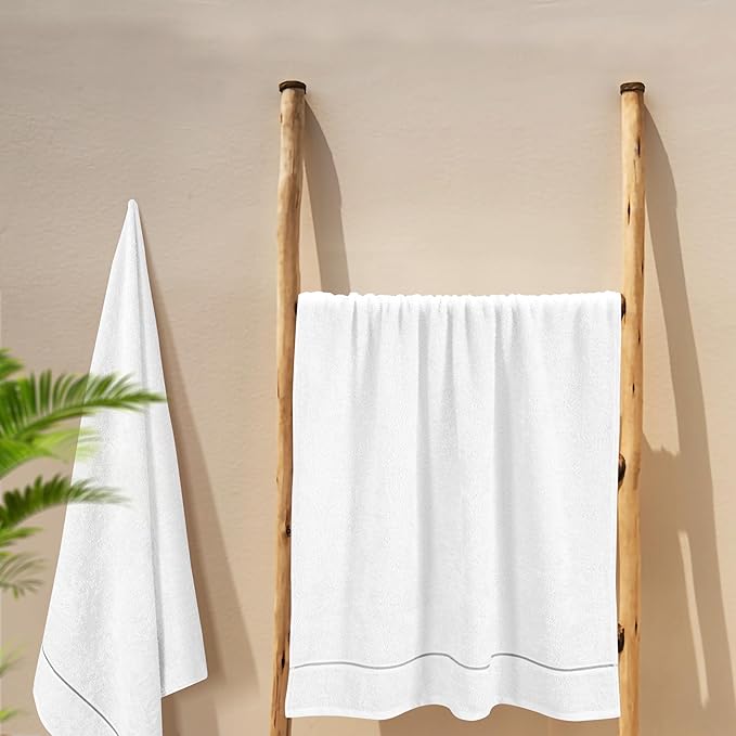 MyOwn Cotton 2 Pack Oversized Bath Towel Set 28x55 inches, Large Bath Towels, Ultra Absorbant Compact Quickdry & Lightweight Towel, Ideal for Gym Travel Camp Pool - White