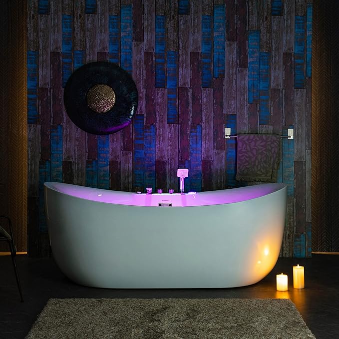 WOODBRIDGE 72" x 35-3/8" Whirlpool Water Jetted and Air Bubble Freestanding Heated Soaking Combination Bathtub wirh LED control panel and Faucet, BJ400+F0041CH