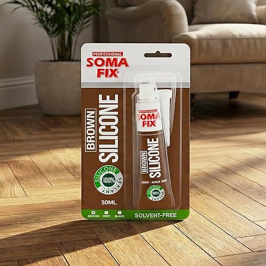 Silicone Caulk - Squeeze Tube Silicone Sealant for Wood, Kitchen, Bathroom, Sink, and Windows - Multi-Purpose & Waterproof (Brown)