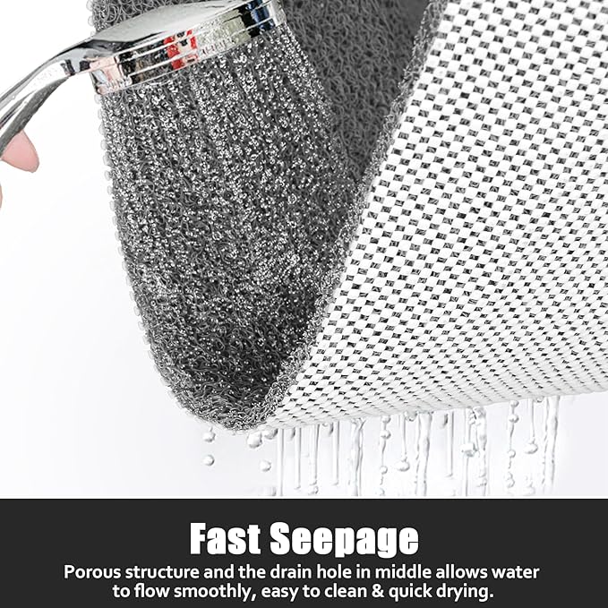 Square Shower Mat Non Slip: 24x24 Inch Shower Floor Mat with Drain Hole in Middle, Super Soft and Comfortable PVC Loofah Massage Bath Mat for Shower, Anti Slip Shower Stall Mat, Quick Drying