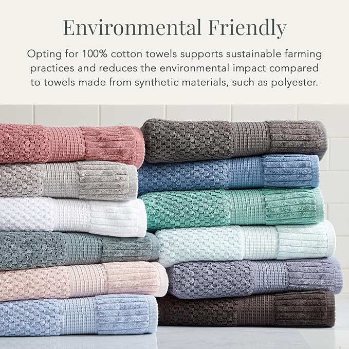 NY Loft 100% Cotton Towel Set 6 Piece Towel Set | Super Soft & Absorbent Quick-Dry 2 Bath Towels 2 Hand Towels & 2 Washcloths |Textured and Durable Cotton | Trinity Collection (6 Piece Set, Sage)