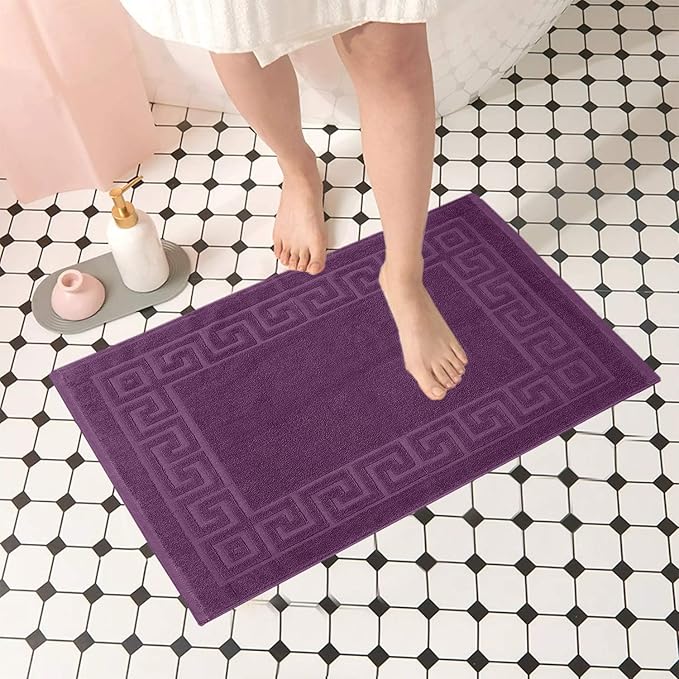 DAN RIVER Greek Cotton Bath Mats Set of 2 – Not a Bathroom Rug, Ultra Soft, Highly Absorbent & Machine Washable Bath Mat Towel for Bathroom Floor Mat – Durable, Quick-Dry, 21x34 Inches, Purple