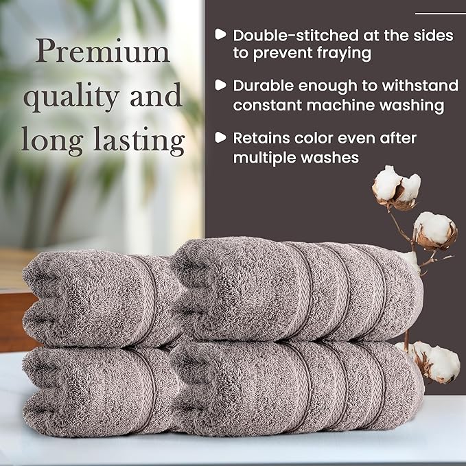 HALLEY Turkish 4 Pack Premium Hand Towels (4 Pieces) 650 GSM Highly Absorbent Super Soft 100% Cotton - 4 Hand Towels (Gray)