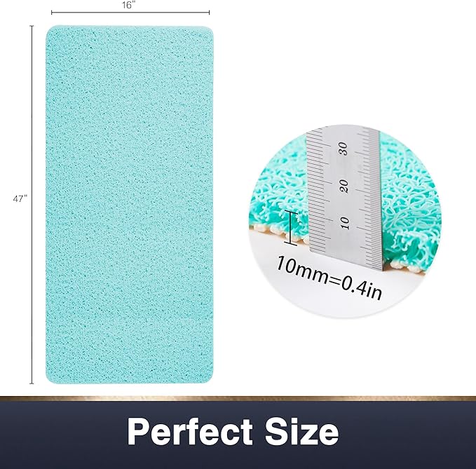 Asvin Soft Textured Bath, Shower, Tub Mat, 47x16 Inch, Phthalate Free, Non Slip Comfort Bathtub Mats with Drain, PVC Loofah Bathroom Mats for Wet Areas, Quick Drying