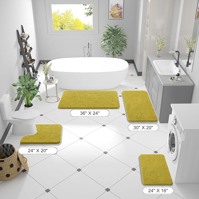 OLANLY Bathroom Rugs 36x24, Extra Soft Absorbent Chenille Bath Rugs, Rubber Backing Quick Dry, Machine Washable Bath Mats for Bathroom Floor, Tub and Shower, Home Decor Accessories, Deep Mustard