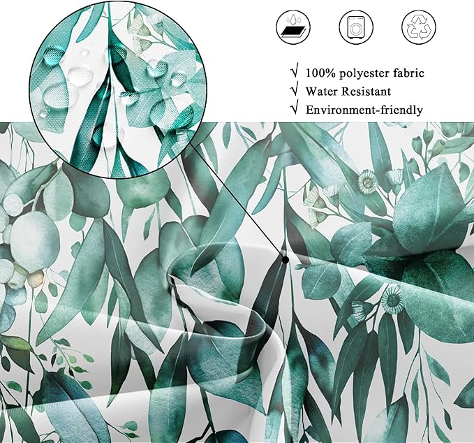 Riyidecor Teal Eucalyptus Leaves Shower Curtain for Bathroom Decor 60Wx72H Botanical Plants Spring Flower Herbs Botany Floral Art Printed Fabric Polyester Waterproof 12 Pack Plastic