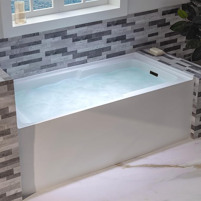 WOODBRIDGE 60" Acrylic Rectangular Alcove Soaking Bathtub in White with Right Drain, Oil Rubbed Bronze pop-UP Drain Included BA6030R