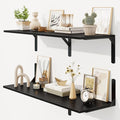 36 Inch Black Floating Shelves Wall Mounted, 12 Inch Deep Wall Shelves with Visible Brackets, Deep Bookshelf for Home, Rustic Bathroom Shelf, Deep Shelves for Plant, Books, Set of 2