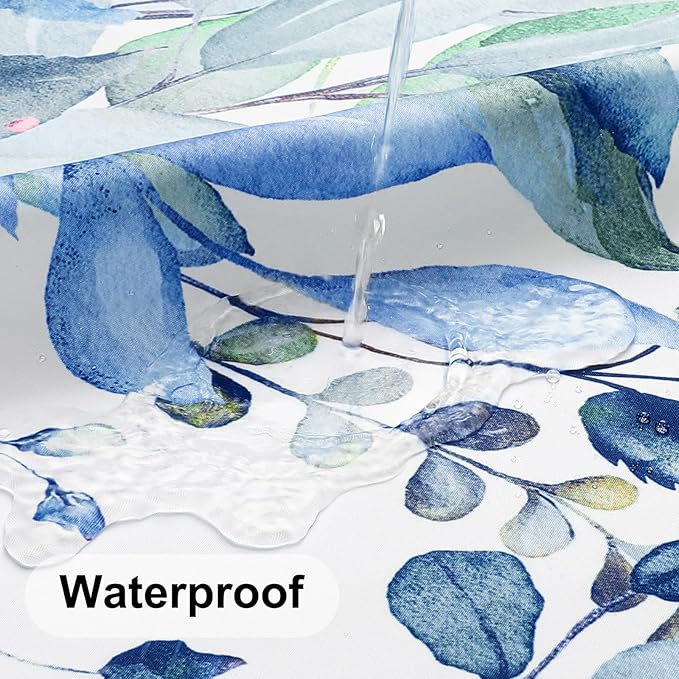 Colorful Star Blue Eucalyptus Waterproof Shower Curtain Set with Hooks, Minimalist Watercolor Floral Print Bathroom Décor, Plant Leaves Washable Fabric Shower Curtain, 72 x 72 Inch