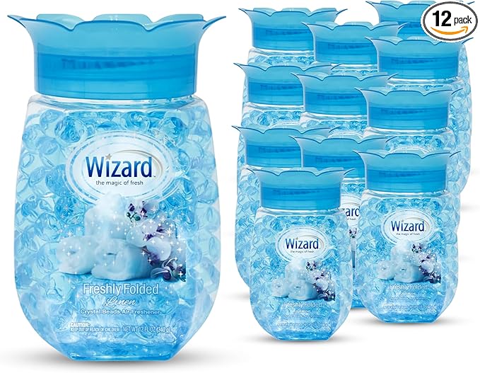 12 WIZARD Odor Eliminator Gel Beads - 12 oz, Air Freshners For Bathroom, Rooms, Per Areas and Car Freshner - Fresh Linen