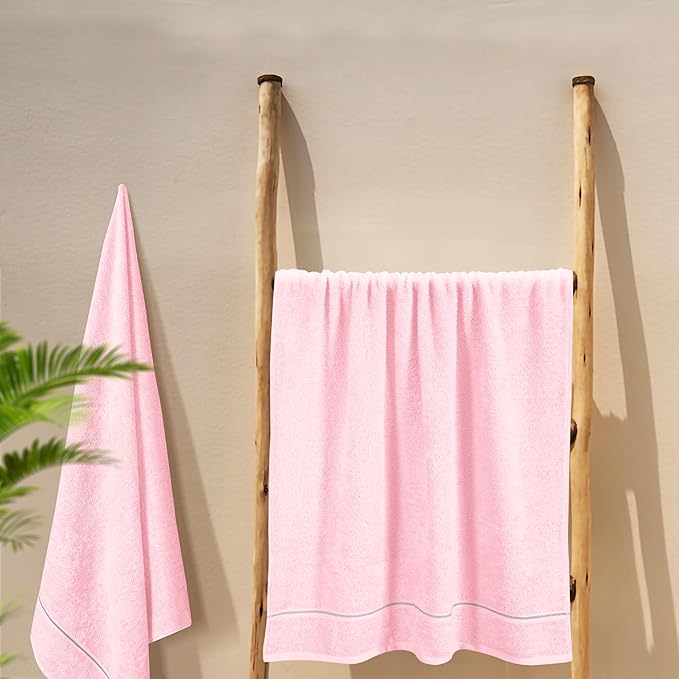 MyOwn Cotton 2 Pack Oversized Bath Towel Set 28x55 inches, Large Bath Towels, Ultra Absorbant Compact Quickdry & Lightweight Towel, Ideal for Gym Travel Camp Pool - Pink