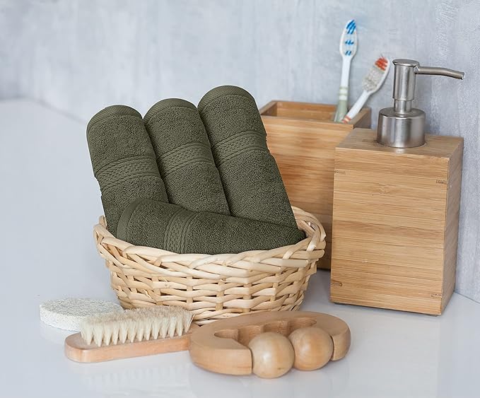 Utopia Towels 8 Piece Luxury Towel Set – Majestic Plush, Super Absorbent & Quicker-to-Dry, Thick 100% Ring Spun Cotton Towels for Bathroom, Spa & Hotel – 2 Bath, 2 Hand, 4 Washcloths, Dusty Olive