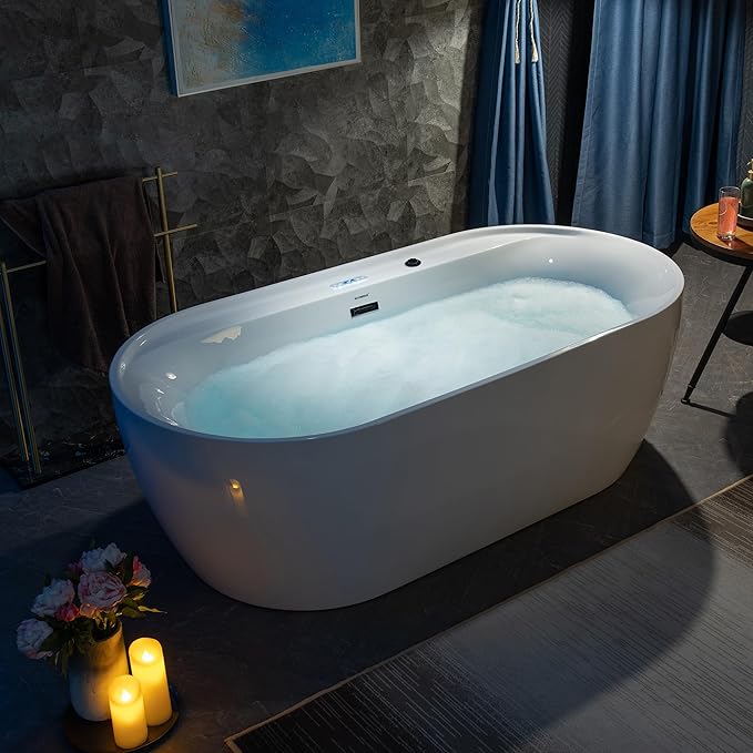 WOODBRIDGE 72" x 35-3/8" Whirlpool and Air Bath Heated Soaking Combination Tub with Adjustable Speed Air Blower and Display Control Panel, Matte Black Finish Trim and Drain Kit,BM-500