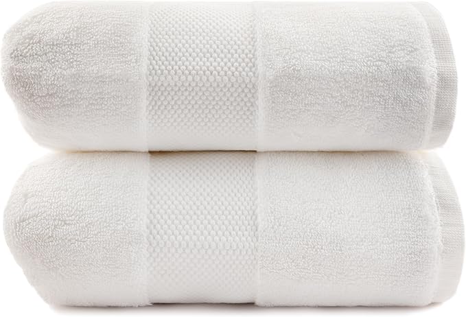 Maisonette Elegance 100% Organic Cotton Turkish Bath Towels, Soft & Absorbent, Ideal Quick Dry Large Bathroom Towel Set for Shower (30" x 58", 2 Pack) - White