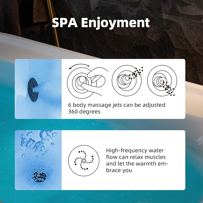 WOODBRIDGE 72" x 35-3/8" Whirlpool and Air Bath Heated Soaking Combination Tub with Adjustable Speed Air Blower and Display Control Panel, Matte Black Finish Trim and Drain Kit,BM-500