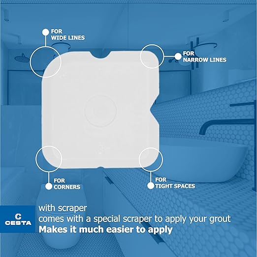 Cesta Grout Repair Kit – Squeeze Tube, Fast Drying, Waterproof Tile Grout Paint to Restore & Renew Tile Joints Line for Bathroom, Kitchen, Shower & Floor Tile (White, 8.8 oz)