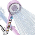 Filtered Shower Head with Handheld, High Pressure 4 Spray Mode Showerhead with Filters, Water Softener Beads for Hard Water with ON/OFF Switch for Pets - Remove Chlorine (Purple, 5 Inch Panel)