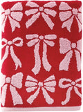 SKL Home Bow Jacquard 100% Cotton Premium Bath Towel, 500 GSM, Reversible, Soft & Absorbent, Decorative/Everyday Christmas/Winter/Valentine's Day, Red/Pink