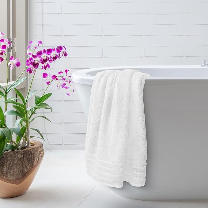 Avalon Towels Bath Towels Set of 4, Size 30 x 60 Inches, Highly Soft and Absorbent, Quick Drying, Lightweight, Perfect for Daily Use (White)