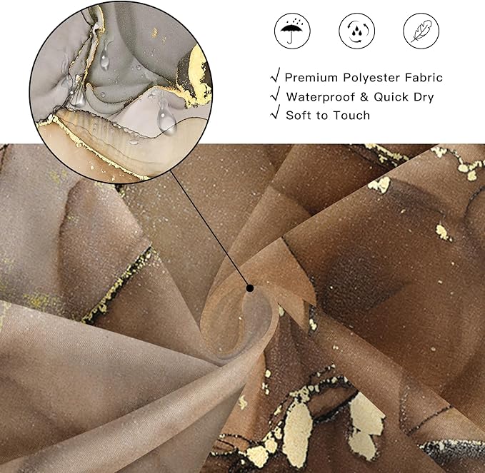 Extra Long Shower Curtain 72 x 84 Inch, Brown Tall Abstract Marble Shower Curtains for Bathroom, Modern Luxury Art Decor Ink Texture Fabric Shower Curtain Set with Hooks