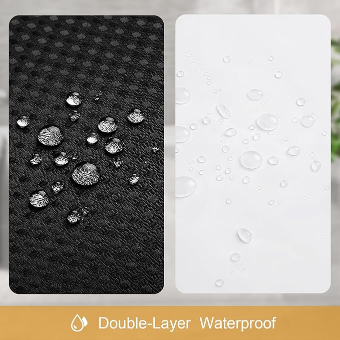 3 in 1 Long Shower Curtain Set-72 W x 78 H, Black Waffle and PEVA Liner Set with 12 Stainless Steel Hooks, Waterproof Fabric for Bathroom