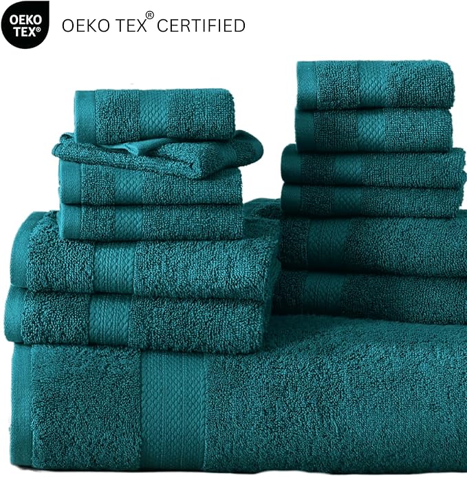 LANE LINEN 100% Cotton Luxury Bath Towel Set - 16 Pieces - Ring Spun, Quick Dry, Highly Soft & Absorbent - 4 Bath Towels, 8 Washcloths, 4 Hand Towels for Bathroom - Sustainably Produced - Sea Port