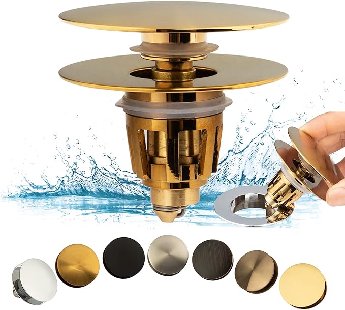 Artiwell Universal Bathroom Sink Drain Stopper, Fits Most Pop-Up Drains for Vessel Sink Lavatory Vanity, Sink Drain Strainer with Detachable Hair Catcher, Tested by Plumber in US (Brushed Gold)