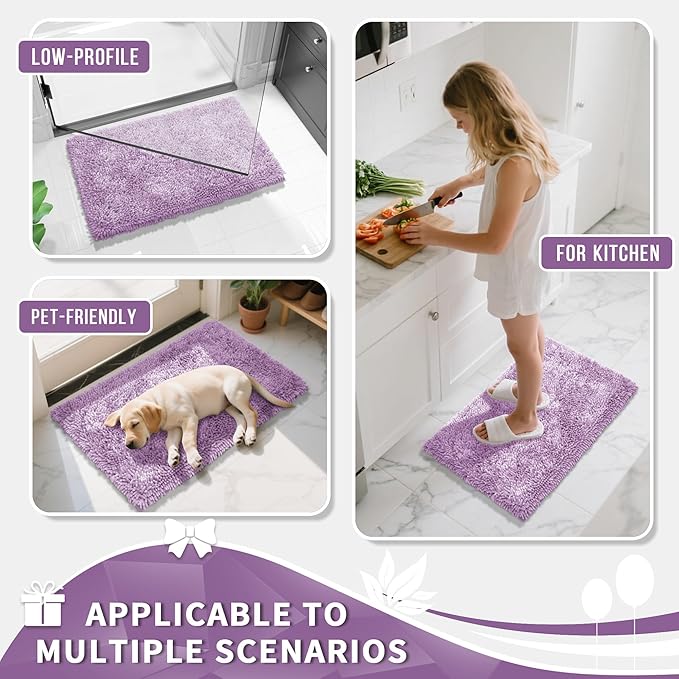 Yimobra Chenille Bathroom Rugs Non Slip, Extra Thick Soft Absorbent Bath Rug 31.5x20 Inch, Machine Washable Quick Dry Bath Mat for Bathroom Floor, Tub and Shower, Home Decor Accessories, Lilac