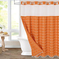 MitoVilla No Hooks Required Orange Shower Curtain with Snap-in Liner - with Window & Magnets, Boho Cotton Linen Fabric Shower Curtains with Tassels for Rustic Bathroom Decor, Burnt Orange, 72 x 74