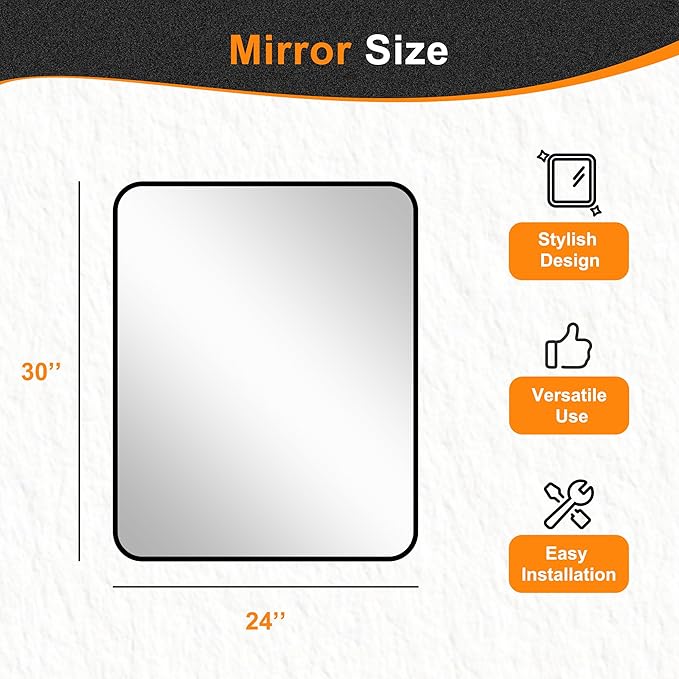 Delma Bathroom Vanity Mirror, Black Framed Bathroom Mirror for Over Sink, High-Definition Bathroom Mirror, Versatile Bathroom Vanity Mirror, Hangs Horizontally or Vertically(30x24, Black)