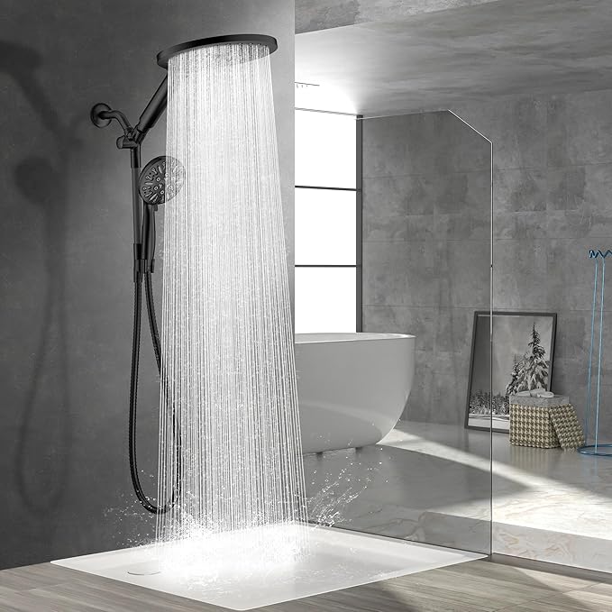 HOWUWEY Dual Shower Heads with Handheld Spray Combo, 7.5" High Pressure Rainfall Showerhead, Double Shower Heads with Handheld Spray, 9 Modes Hand Showerhead with 79" Hose (Standard, Matte Black)