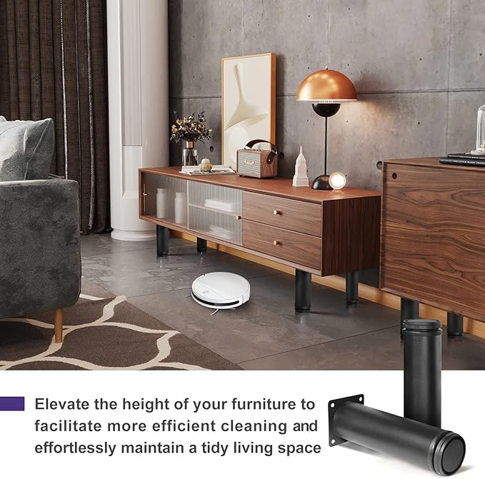 7 Inch Metal Furniture Legs Stainless Steel Adjustable Legs Black Metal Legs Round Cabinet Legs for Coffee Table Cabinet Desk Sofa Shelves, Pack of 4
