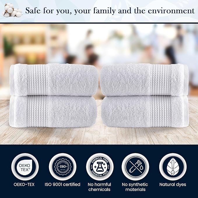 HALLEY Turkish Cotton Towels (Pack of 4) Hand Towels Super Soft Highly Absorbent 100% Cotton Towels for Bathroom and Kitchen for Mother’s Day (White)
