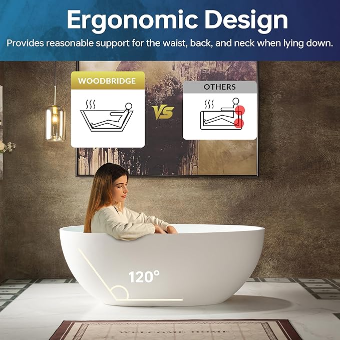 WOODBRIDGE 61 in. x 30.75 in. Stone Resin Luxury Contemporary Solid Surface Freestanding Bathtub in Matte White