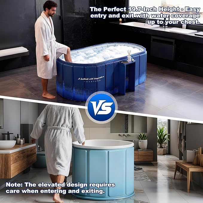 Portable Bathtub for Adult 59" Large Collapsible Cold Plunge Bathtub Foldable No Installation Ice Bath Tub for Shower Stall, Bathroom Hot SPA Soaking Standing Tub