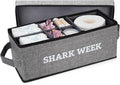 Tampon Holder for Bathroom, Bathroom Storage Containers with Lid, Adjustable Divider Feminine Product Organizer, Tampon Organizer, Bathroom Accessories Decor Boxes (Grey Printed SHARK WEEK, 1-Pack)