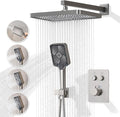 Thermostatic Shower Valve/System 12 inches Nickel Brass Faucet Set With Diverter/Mixer With Handheld Rain Head High Pressure Modern Rainfall