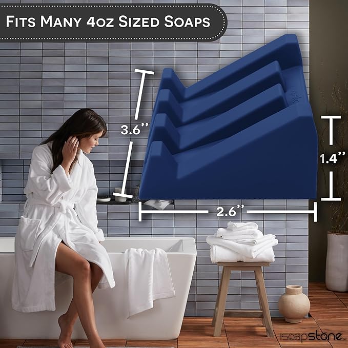 Silicone Soap Dish (USA Patented) Self Draining Bar Soap Holder for Shower Bathroom Sink, Drying Soap Dish Tray Kitchen Sponge Holder Easy Cleaning Soap Saver Mat (Midnight Navy, 2)