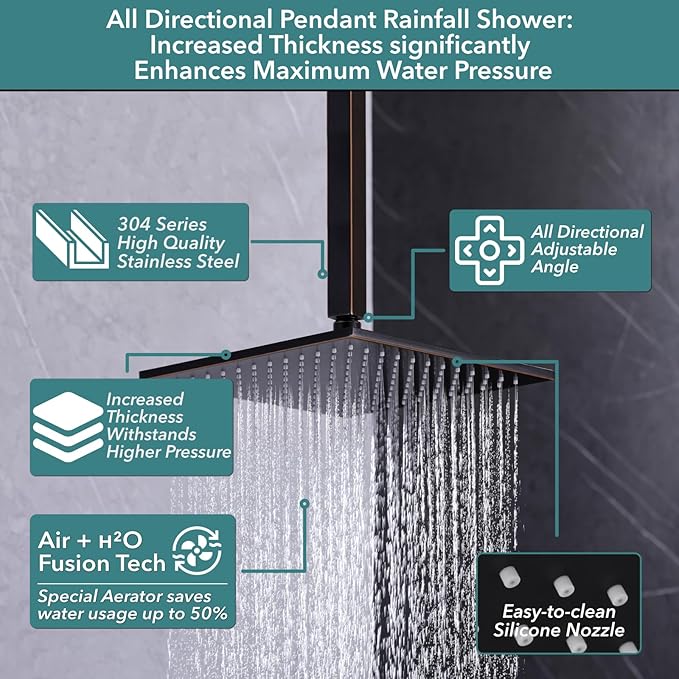 VANFOXLE Shower Faucet Set Oil Rubbed Bronze Shower System,Push Button Diverter Shower Faucet with 2 in 1 Handheld,Ceiling Mount 10 Inch Shower Head with 6 Inch Wall Mount Shower Head