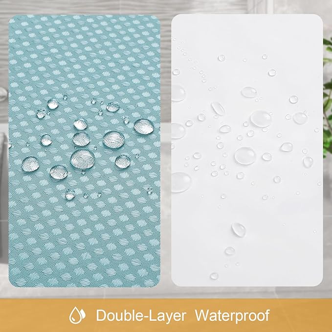 3 in 1 Stall Half Size Shower Curtain Set-36 W x 72 H, Teal Blue Waffle Waterproof Fabric and PEVA Liner Set with Stainless Steel Hooks