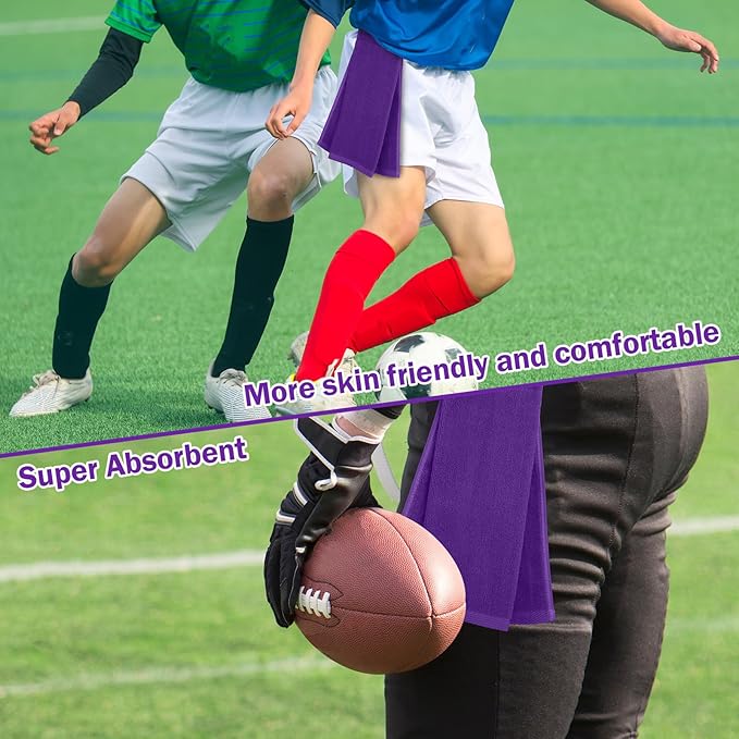 Shimeyao 2 Pcs Cotton Sports Football Towel with Closure Pitching Football Sweat Towel for Sports Gym Men Women Accessories(Purple,Classic)
