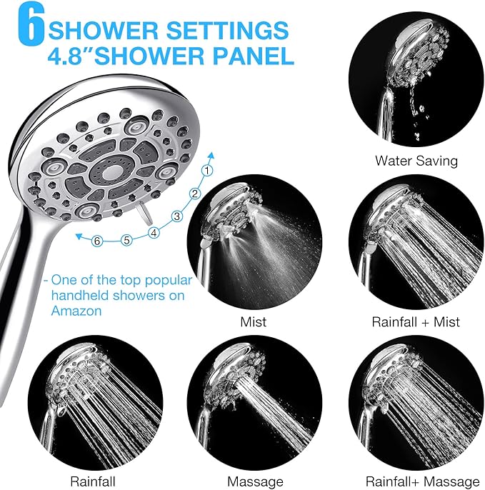 Dual Filtered Shower Head Showerhead 79" Hose Handheld Sprayer Combo, Filtration Rain Rainfall, 20 Stage Water Filter for Chlorine Well Hair Dry Skin, Metal Diverter, Chrome, (DSFC04, round, 8")